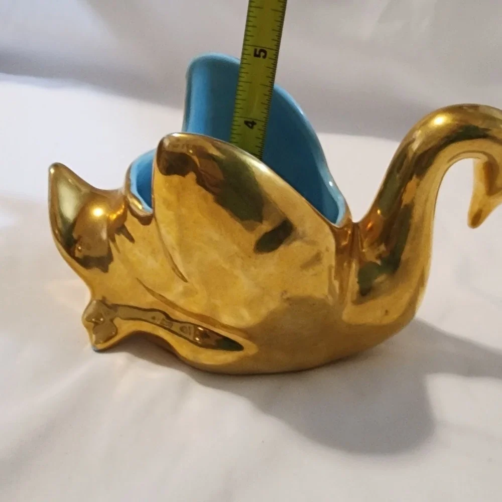 1950's  Gold Swan Ceramic Jewelry‎ Holder- Blue Unbranded